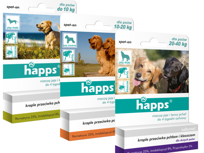 Happs krople przeciw pchłom i kleszczom dla średnich psów